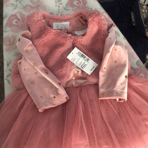 NEW Children’s Place Rose Blush Velvet & Tulle Baby Dress with Fur Vest - Picture 1 of 8